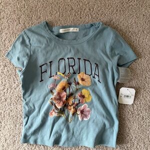 Altar'd State Stone Blue Tee with Floral Graphic